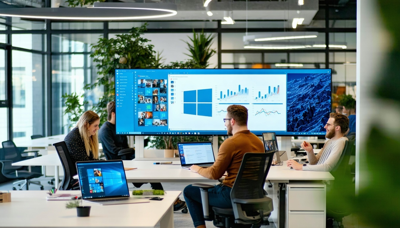 A dynamic office environment showcasing employees